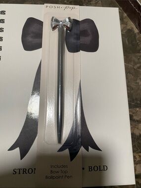 POSH + POP Silver Bow Top Ballpoint Pen and journal with stickers